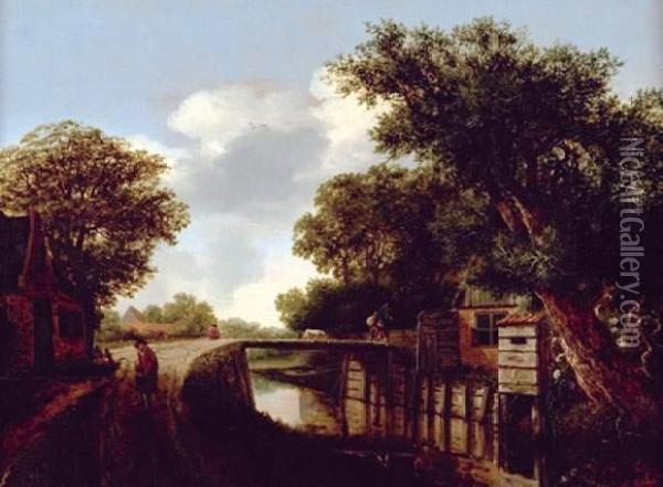 Pecheurs Et Promeneurs Au Bord Du Canal Oil Painting - Willem Gras