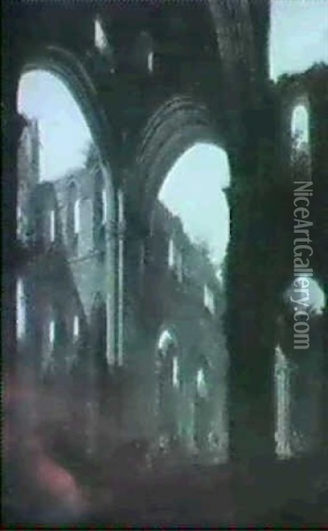 View Of Kirkstall Abbey, West Oil Painting - Michel Angelo Rooker