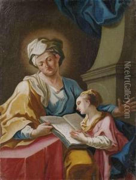 Anna Teaches Maria Reading. 
Maria And The High Priest Zacharias. Oil Painting - Franz Joseph Spiegler