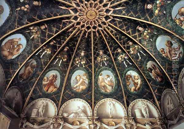 Ceiling of the Camera di San Paolo (partial view) Oil Painting - Antonio Allegri da Correggio