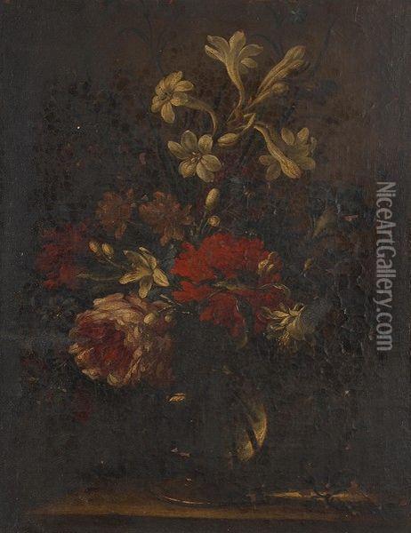 Bouquet De Fleurs Dans Un Vase Sur Une Table Oil Painting - Nicola Giuli
