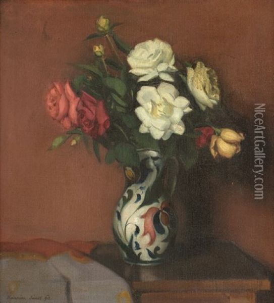 Still Life With Roses Oil Painting - Janos Krizsan