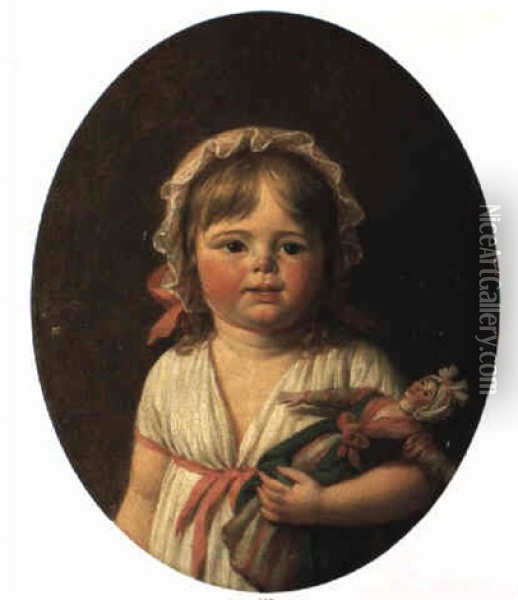 A Young Girl Holding A Doll Oil Painting - Jacques-Louis David