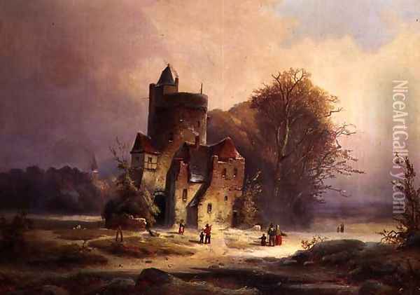 Fortress with Figures Oil Painting - Wulfing