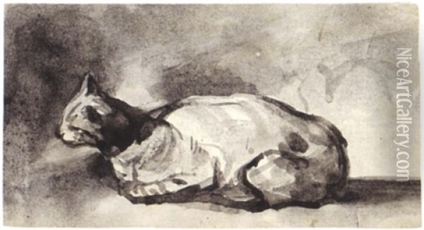 A Resting Cat Oil Painting - Theodule Ribot