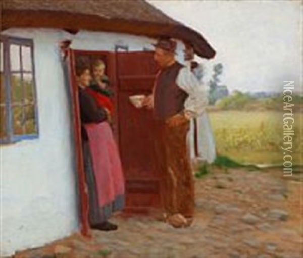A Visit From The Neighbour Oil Painting - Hans Andersen Brendekilde