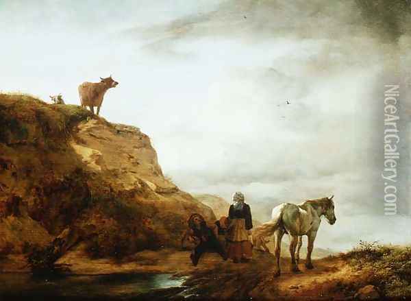 Landscape with a Grey Horse and Figures by the Wayside Oil Painting - Philips Wouwerman
