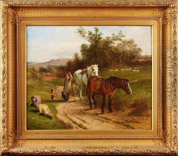 Landskap Medfigurstafffage Oil Painting - James William Cole