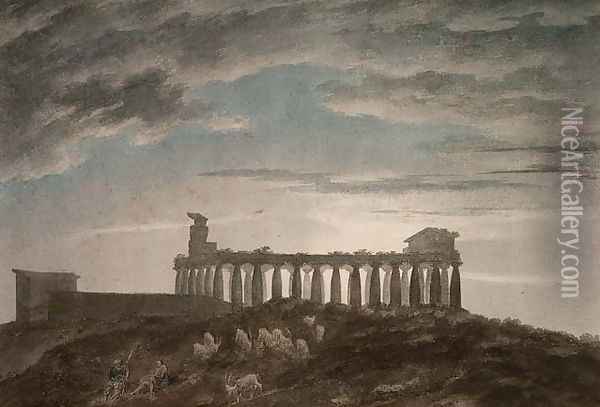 The Small Temple at Paestum Oil Painting - John Robert Cozens