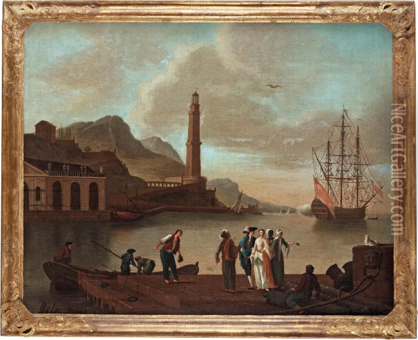Southern Port With Figures Oil Painting - Johan N. Asplind