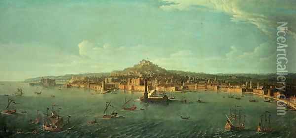 A View of Naples Oil Painting - Caspar Andriaans Van Wittel