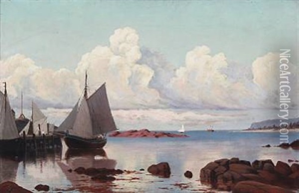 Coast With Sailing Ships Near A Harbour Oil Painting - Peter Eggers