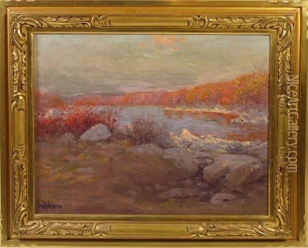The Autumn Lit Stream Oil Painting - Hal Robinson