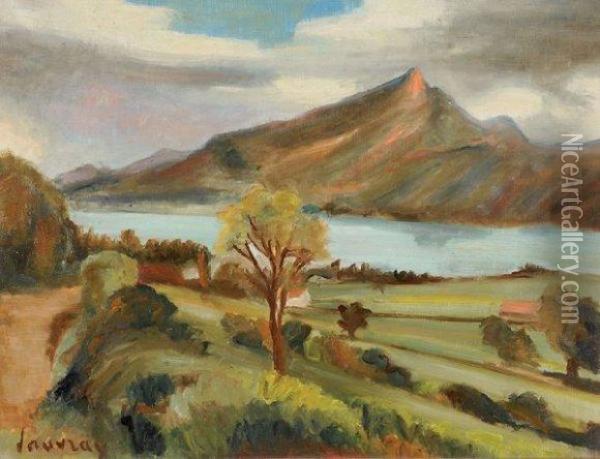 Lac Au Pied De La Montagne. Oil Painting - Louis Alphonse Abel Lauvray