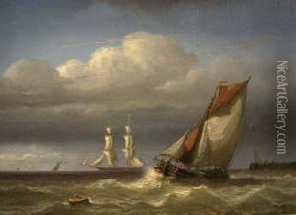 Zeilschepen Bij Havenhoofd Oil Painting - Georges Johannes Hoffmann