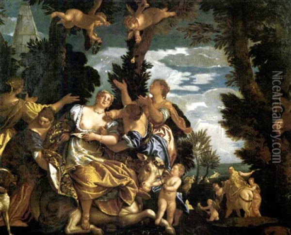 Ratto D'europa (circle Of Carlo Caliari, After Paolo Veronese) Oil Painting - Carlo Caliari