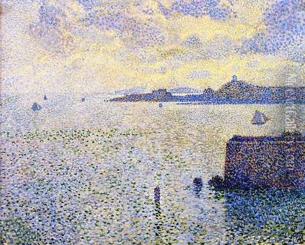 Sailing Boats in an Estuary, c.1892-93 Oil Painting - Theo van Rysselberghe