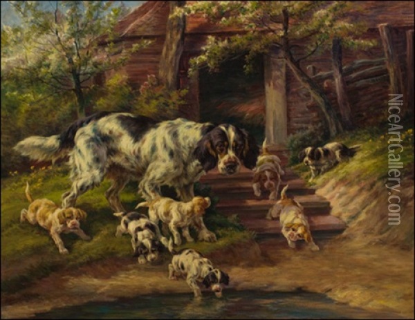 Setter With Pups Oil Painting - Edmund Henry Osthaus