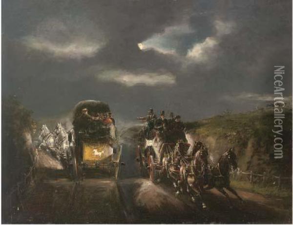 The London To York Stage Coaches Oil Painting - John Charles Maggs