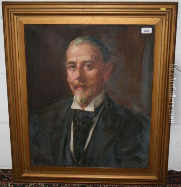 Portrait Of A Distinguished Gentleman Wearing Wing Collar And Spotted Cravat Oil Painting - Philip H. Rideout