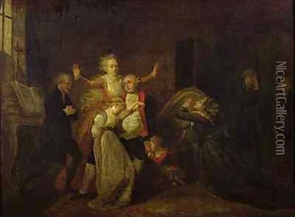 Louis XVI (1754-93) Bidding Farewell to his Family at the Temple Oil Painting - Charles Benazech