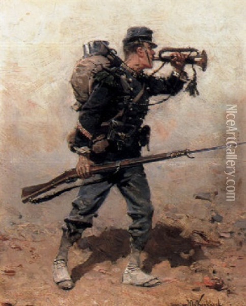 A Foot Soldier Oil Painting - Hermanus Willem Koekkoek