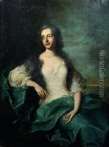 Portrait De Jeune Femme Assise Devant Un Bord De Mer Oil Painting - Jean-Marc Nattier