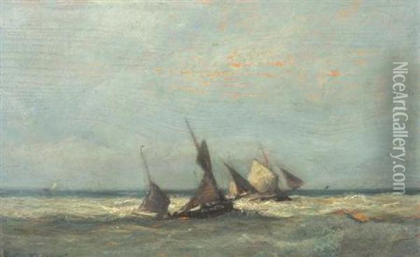 Barques De Peche En Mer, Circa Oil Painting - Jules Dupre