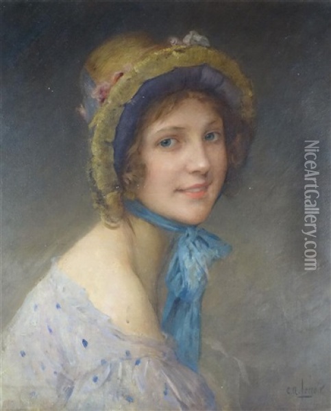 Mimi Pinson Au Ruban Bleu Oil Painting - Charles Amable Lenoir