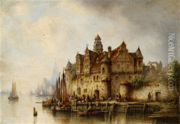 Am Ufer Der Schelde Bei Antwerpen Oil Painting - Ludwig Hermann