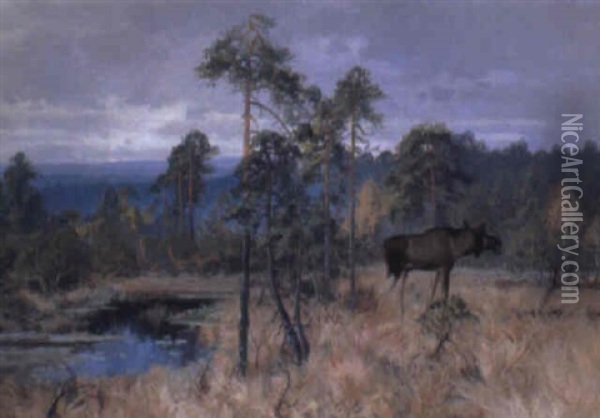 Skogslandskap Med Alg Vid Vattendrag Oil Painting - Carl Brandt