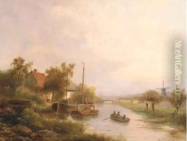 Along the river in summer Oil Painting - Johannes Petrus van Velzen