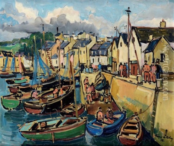 Port En Bretagne (audierne?) Oil Painting - Pierre De Belay