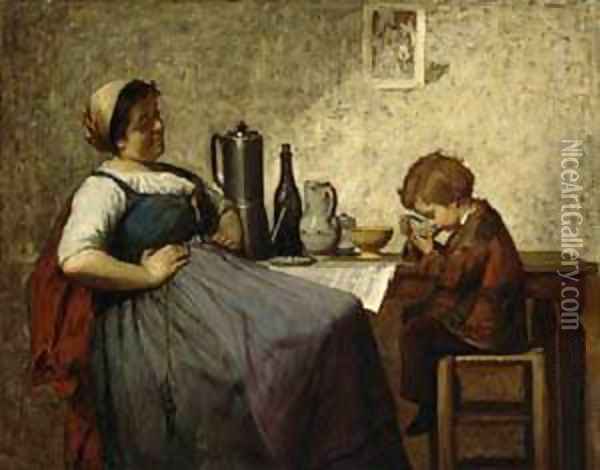 Maternal Happiness Oil Painting - Adolf von Becker