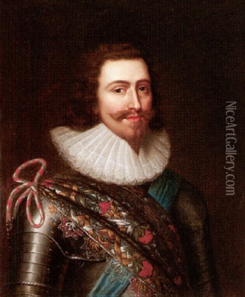 Portrait Of George Villiers, 1st Duke Of Buckingham Wearing Armour, With The Order Of The Garter Oil Painting - Balthazar Gerbier d'Ouvilly