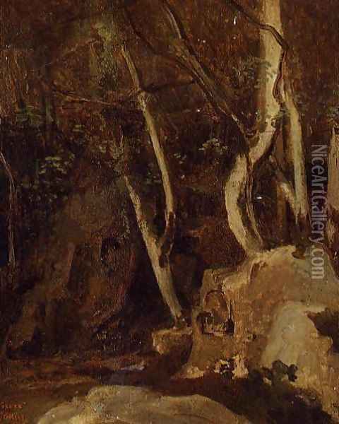 Civita Castellana, Rocks with Trees Oil Painting - Jean-Baptiste-Camille Corot