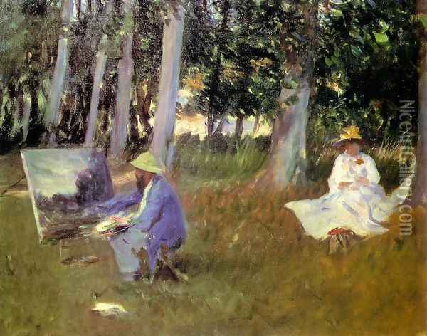 Sargent Claude monet_painting_in a garden 1885 Oil Painting - Claude Oscar Monet