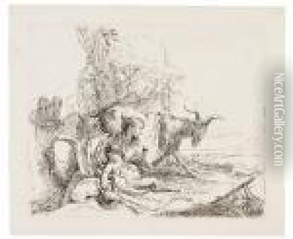 Ninfa Con Un Piccolo Satiro E Due Capre Oil Painting - Giovanni Battista Tiepolo