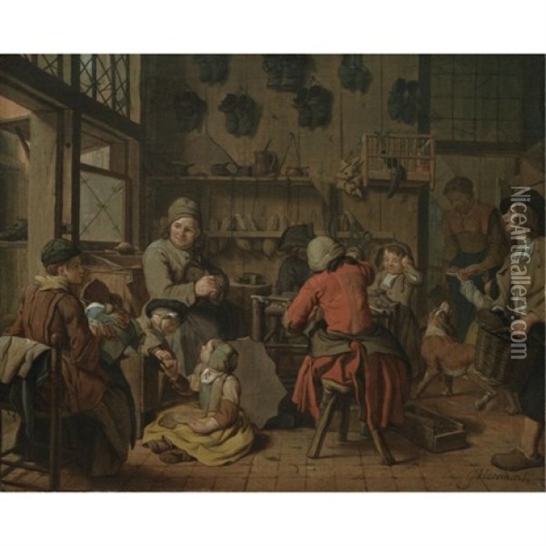 The Interior Of A Cobbler's Shop Oil Painting - Jan Josef Horemans the Elder
