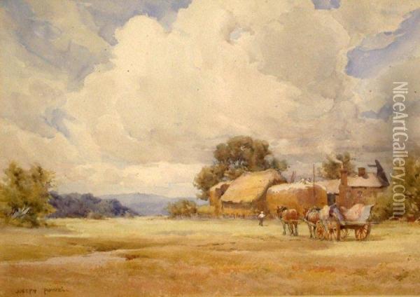 Horses And Cart In A Landscape Oil Painting - John Powell