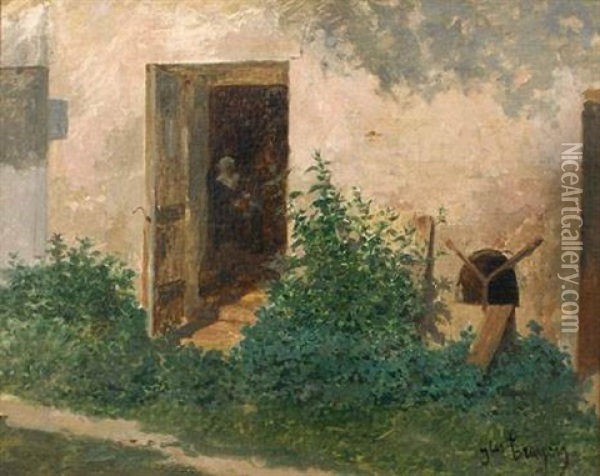 Porte Ouverte Sur Le Jardin Oil Painting - Jean-Baptiste Jules Trayer