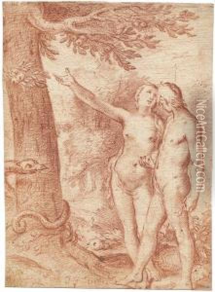 Adam Und Eva Oil Painting - Georg Johann Strobel
