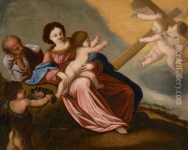 L'apparition De La Croix A La Sainte Famille Oil Painting - Pierre Brebiette