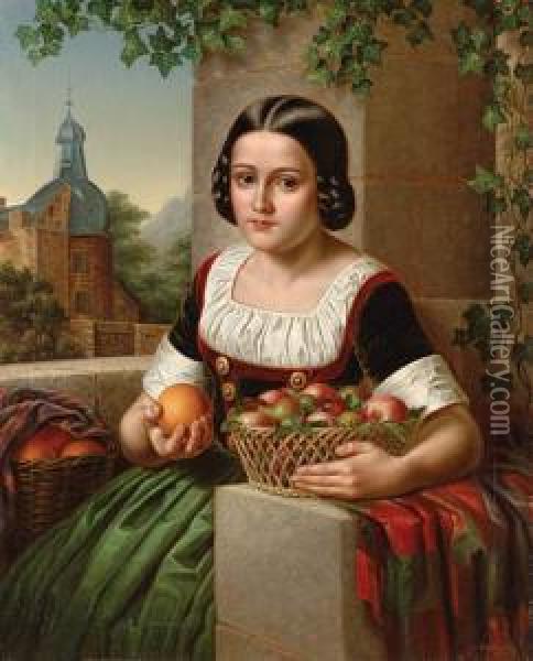 Dziewczyna Z Koszami Jablek I Pomaranczy Oil Painting - Johann Carl August Richter