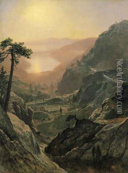 View of Donner Lake, California I Oil Painting - Albert Bierstadt