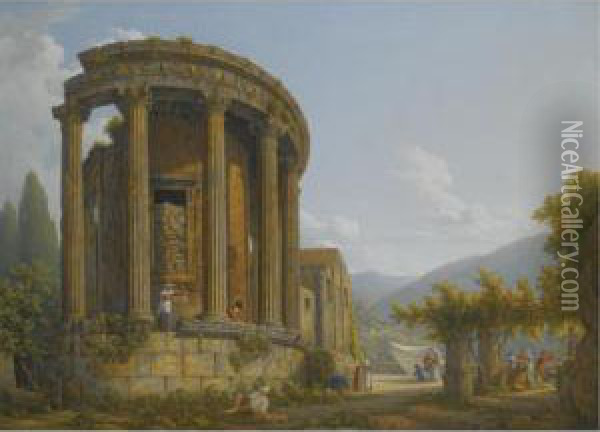 Tivoli, A View Of The Temple Of The Sibyl Oil Painting - Abraham Louis R. Ducros