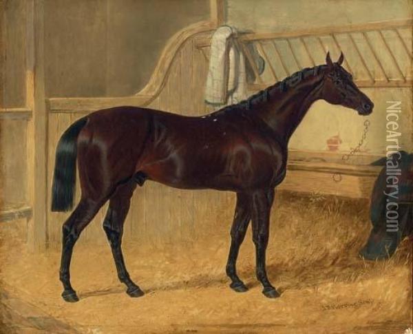 Charles Xii, Winner Of The 1839 St. Leger, In A Stable Oil Painting - John Frederick Herring Snr