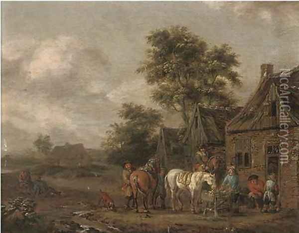 Travellers at halt by an inn Oil Painting - Barent Gael