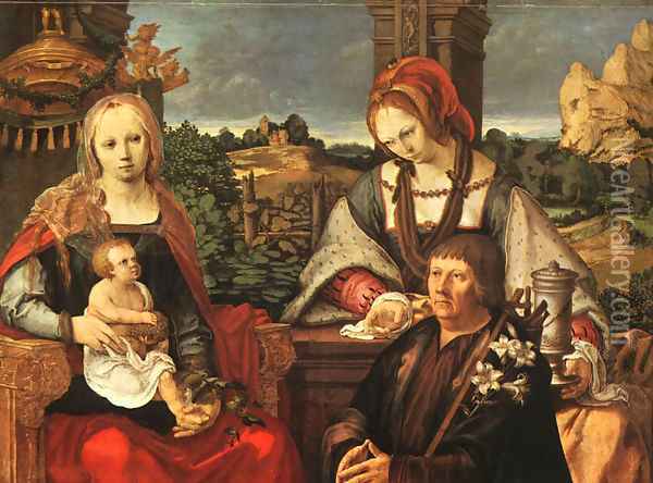 Madonna and Child with Mary Magdalene and a Donor Oil Painting - Lucas Van Leyden