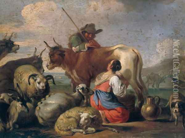 Milking Shepherds Oil Painting - Carl Christian Frederik Jacob Thomsen